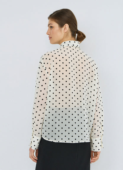 White Polka Dot Print Blouse