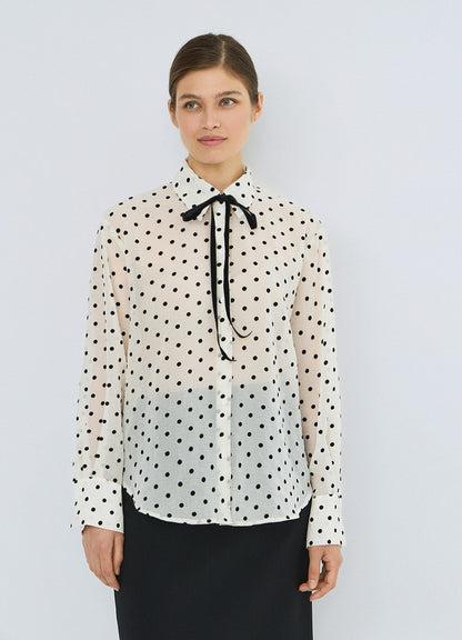 White Polka Dot Print Blouse
