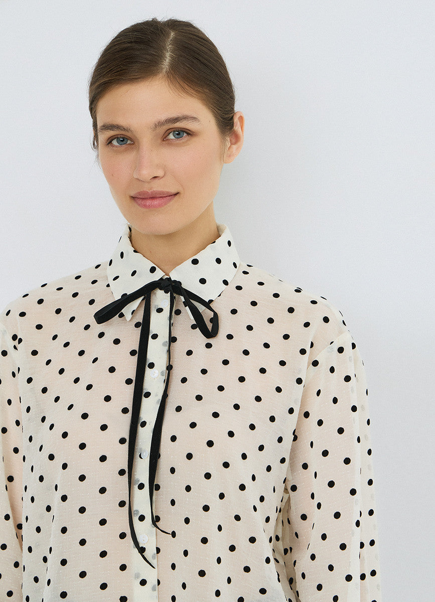 White Polka Dot Print Blouse
