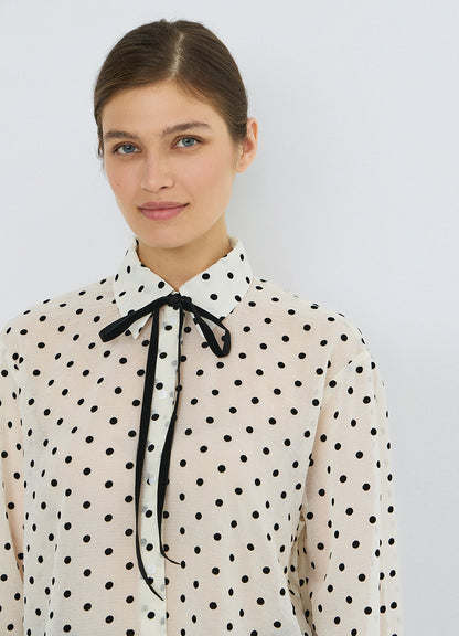 White Polka Dot Print Blouse