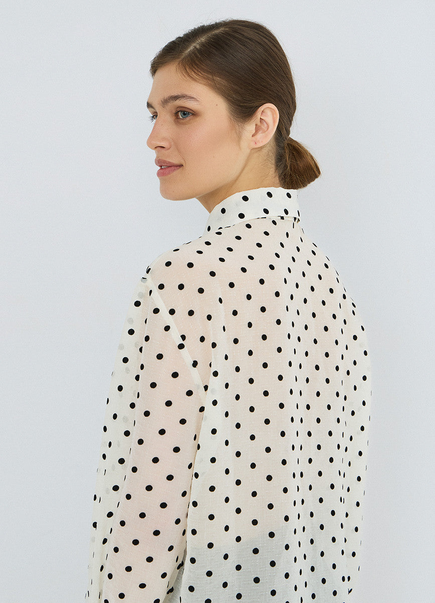 White Polka Dot Print Blouse
