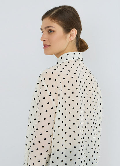 White Polka Dot Print Blouse