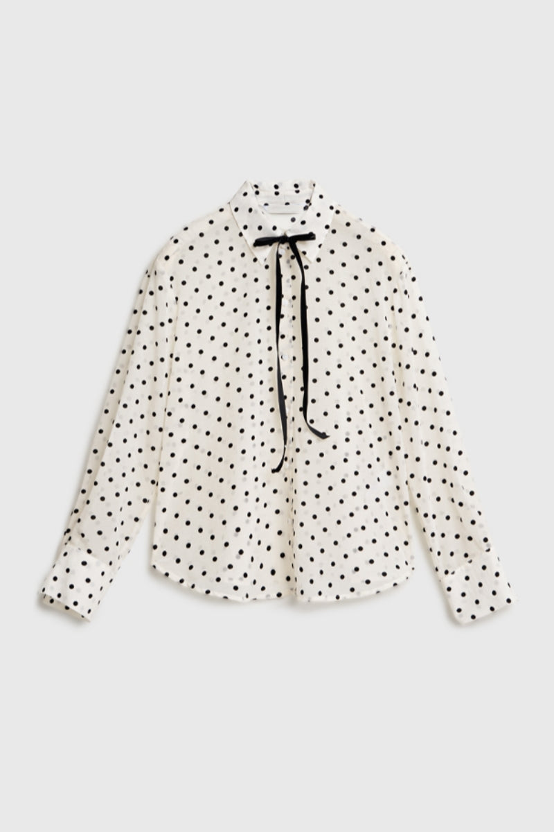 White Polka Dot Print Blouse