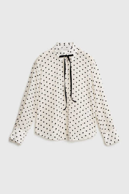 White Polka Dot Print Blouse