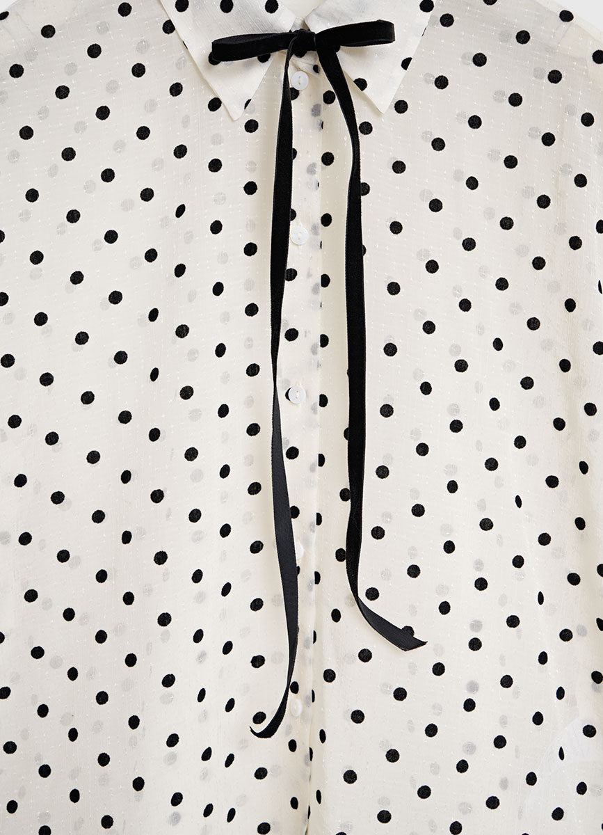 White Polka Dot Print Blouse