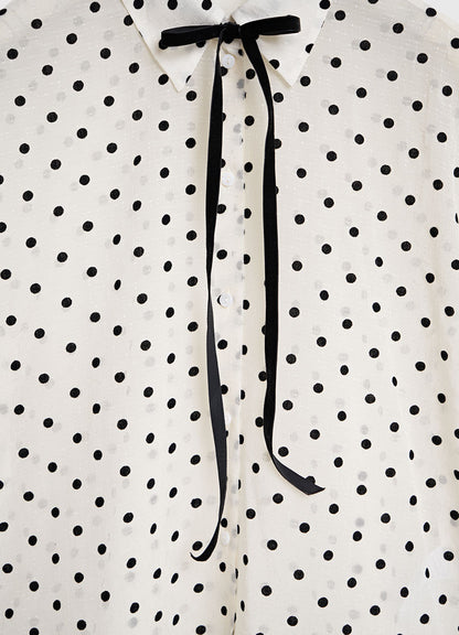 White Polka Dot Print Blouse