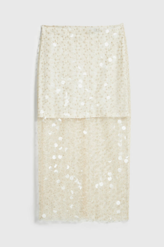 Light Yellow Midi Sequin Skirt
