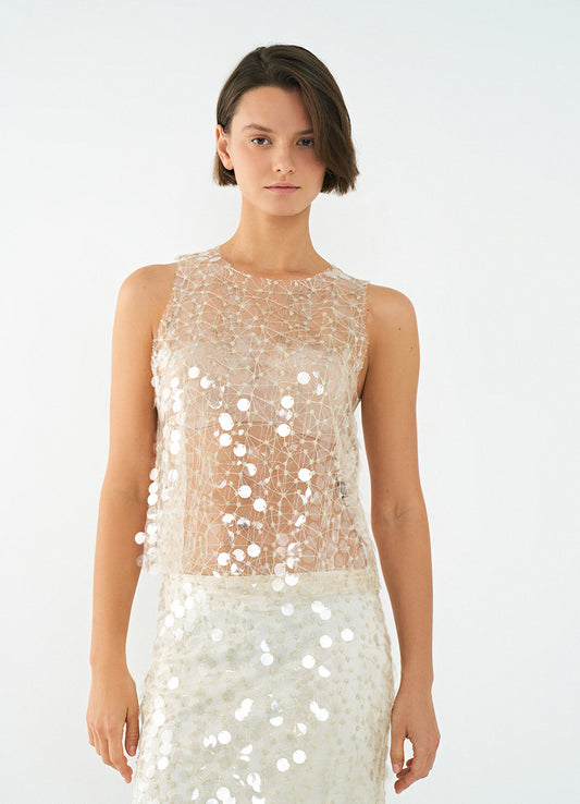 Light Yellow Semi-sheer Sequin Top