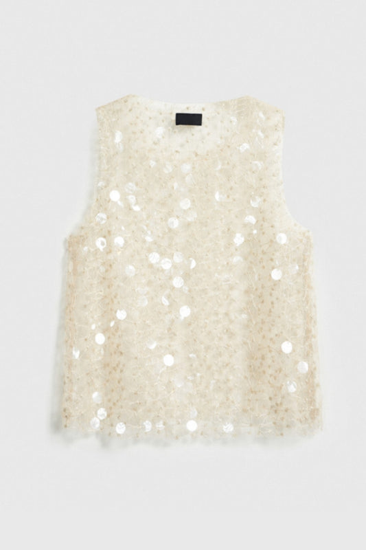 Light Yellow Semi-sheer Sequin Top