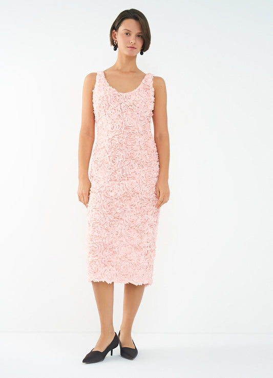 Pink Bodycon Dress with Voluminous 3D Flowers