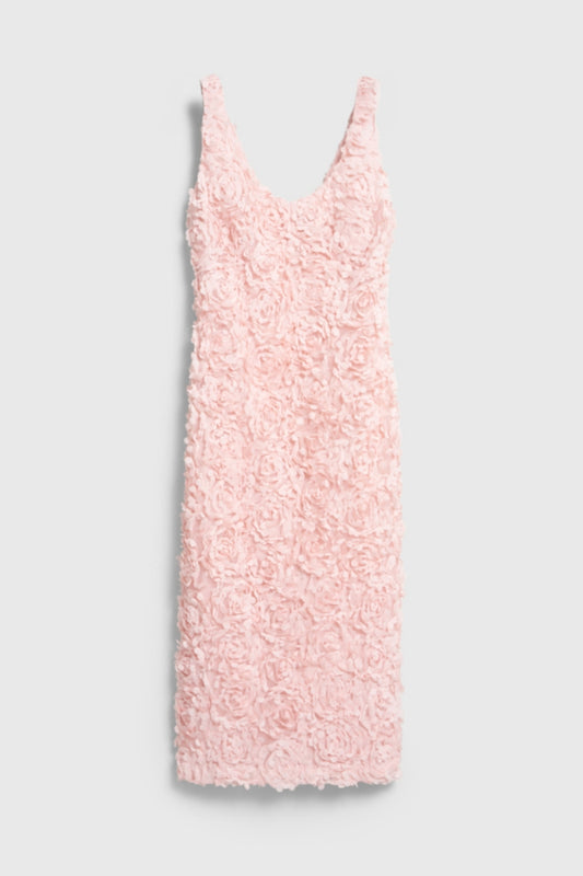 Pink Bodycon Dress with Voluminous 3D Flowers