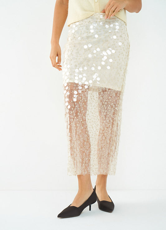 Light Yellow Midi Sequin Skirt