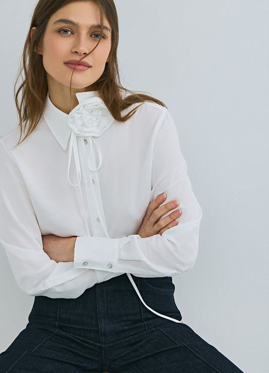 White Blouse with Decorative Flower