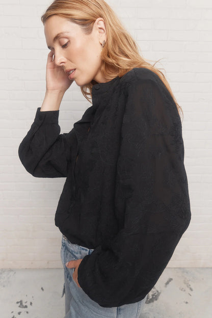 Black Floral Embroidery Body Blouse