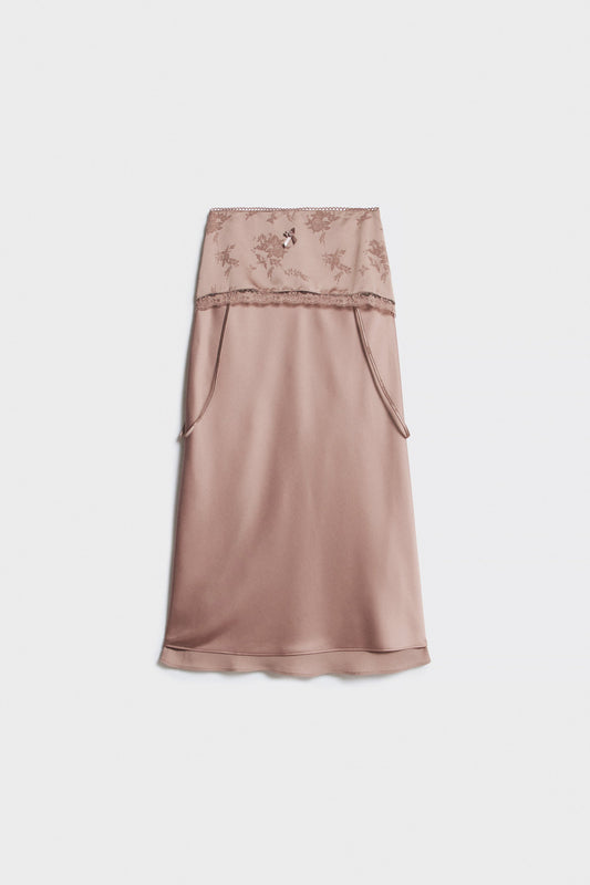 Dusty Rose Double-layered Lace Trim Midi Skirt