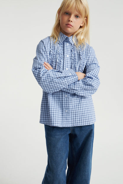 Kids' Blue Ruffled Cotton Shirt