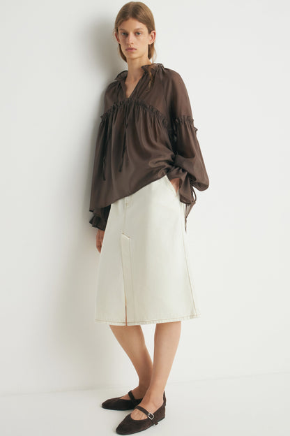 Brown Frilled Long Sleeves Blouse