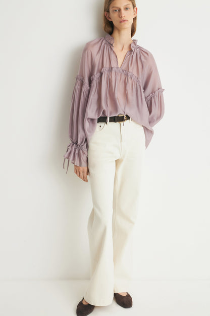 Taupe Lilac Draped Long Sleeves Blouse