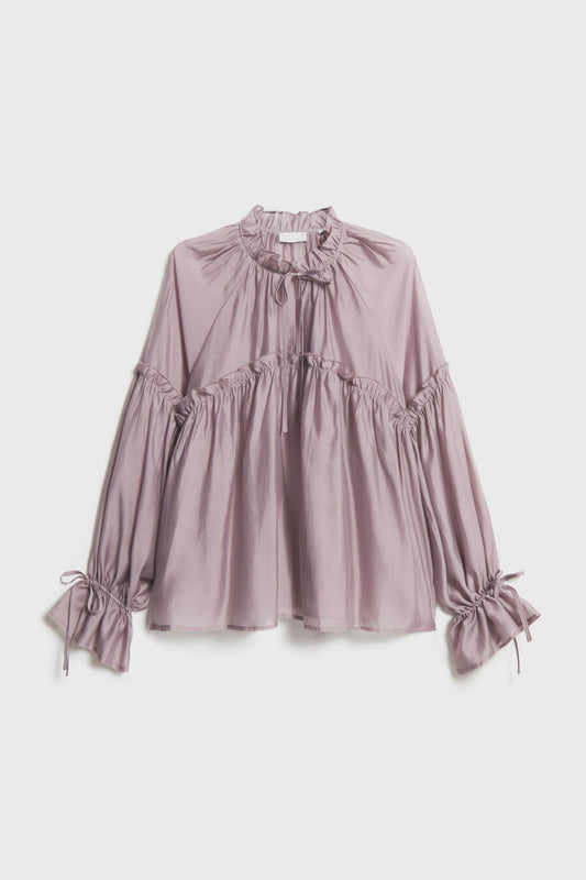 Taupe Lilac Draped Long Sleeves Blouse