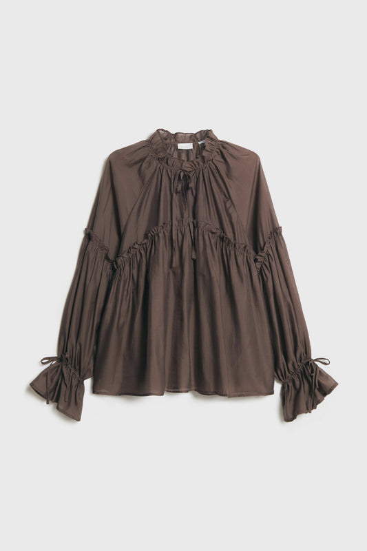 Brown Frilled Long Sleeves Blouse