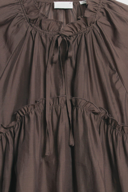 Brown Frilled Long Sleeves Blouse