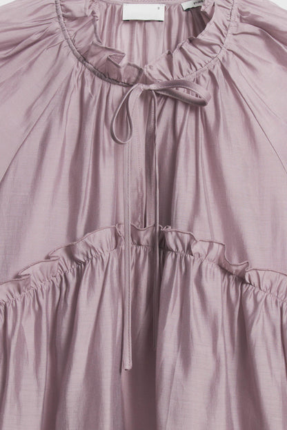 Taupe Lilac Draped Long Sleeves Blouse