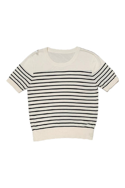 Beige Striped Knit T-Shirt