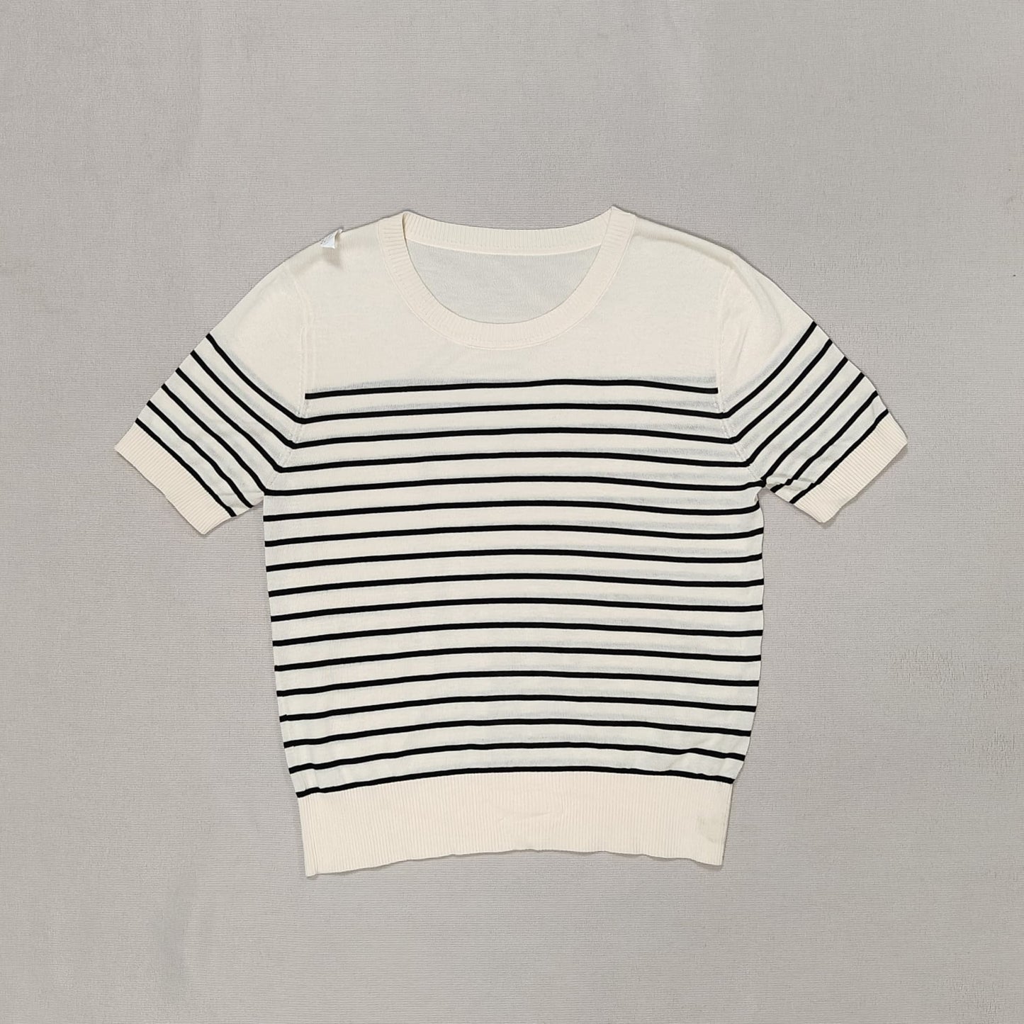 Beige Striped Knit T-Shirt