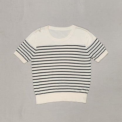Beige Striped Knit T-Shirt
