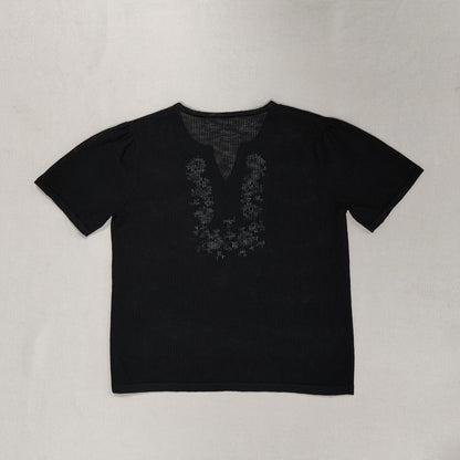 Black Embroidered Lace-Up T-Shirt
