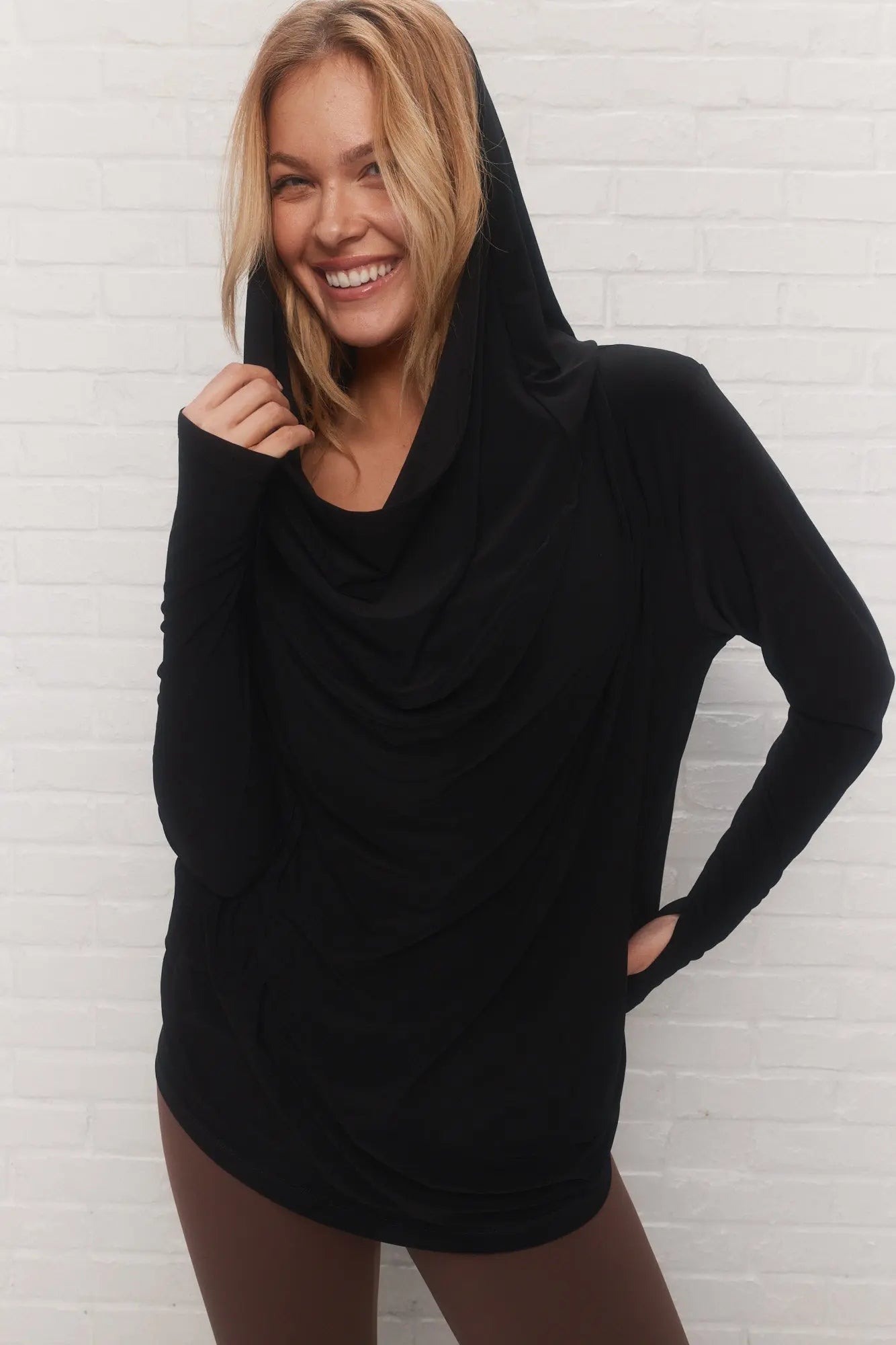 Black Loose Hooded Top