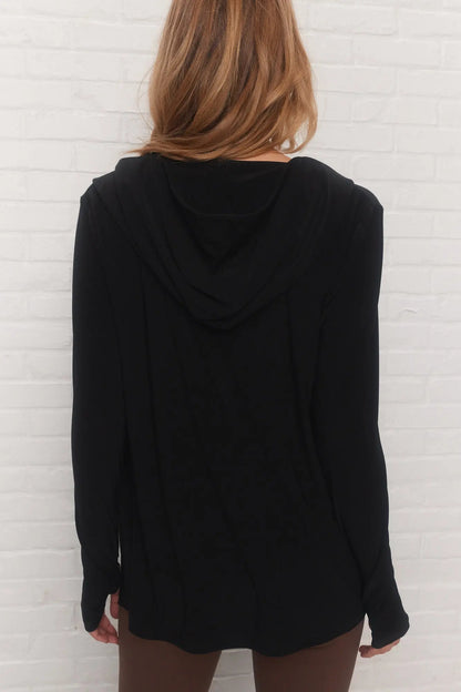 Black Loose Hooded Top