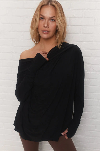 Black Loose Hooded Top