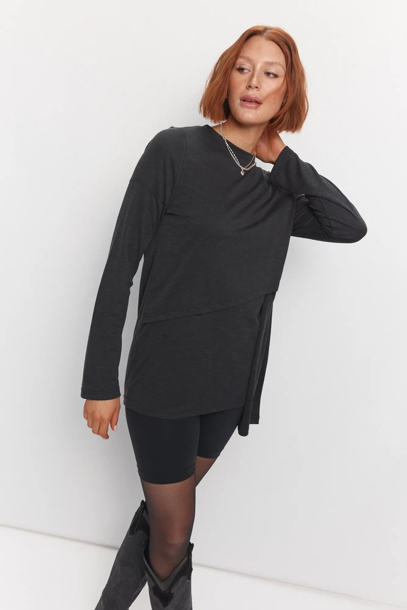 Black Sweater Top with Asymmetrical Inserts