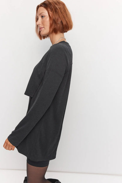 Black Sweater Top with Asymmetrical Inserts