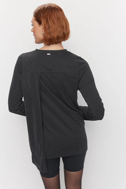 Black Sweater Top with Asymmetrical Inserts