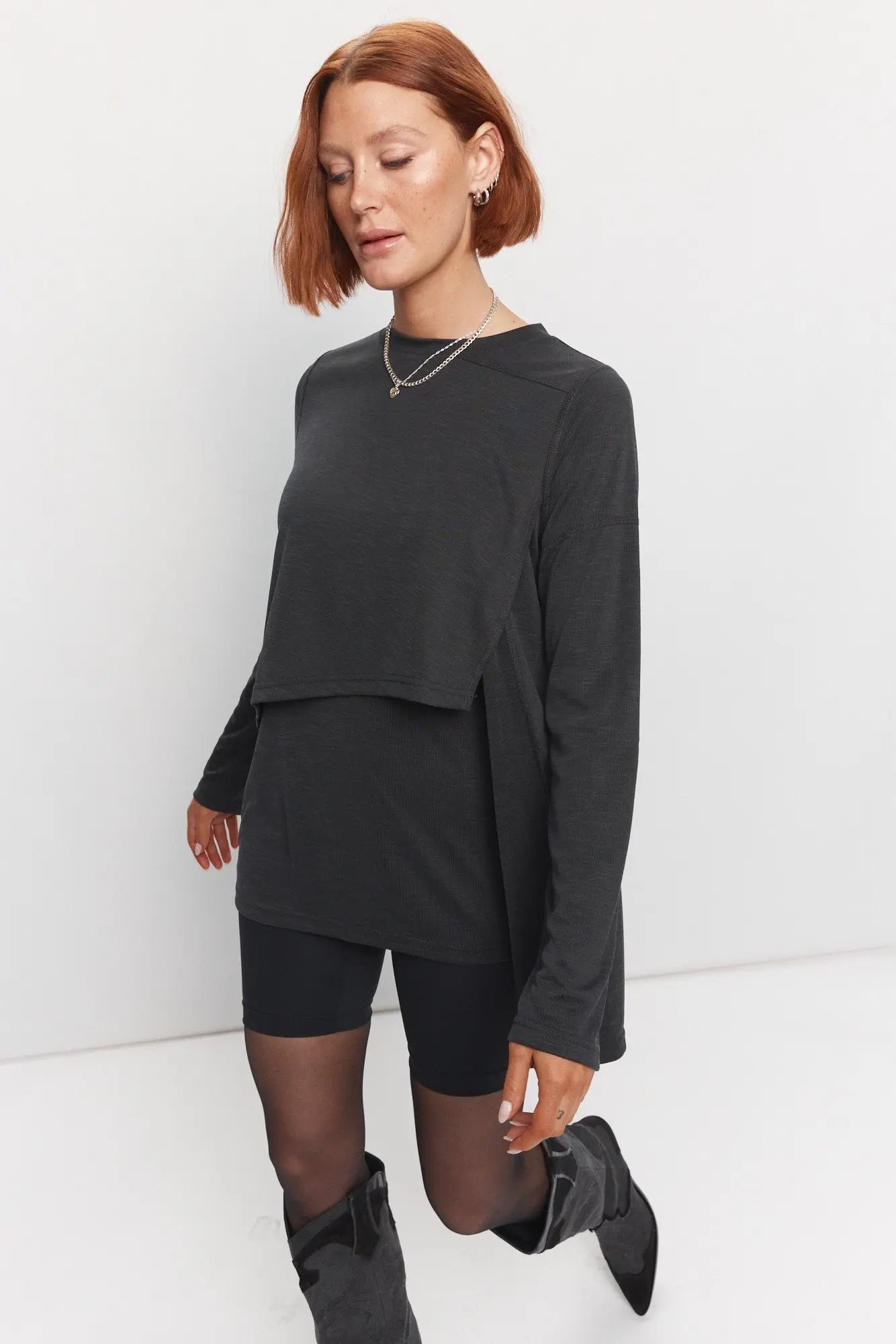 Black Sweater Top with Asymmetrical Inserts