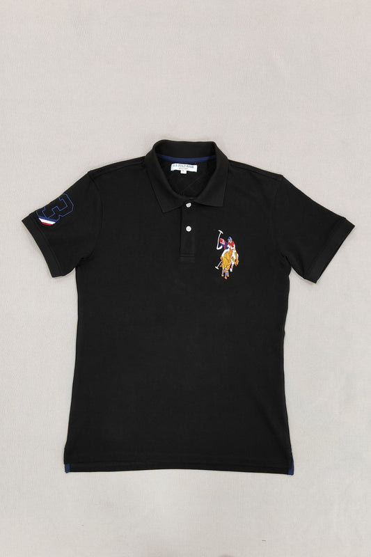 Black Embroidery Solid Polo Shirt