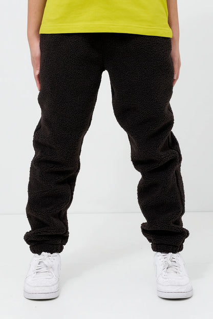 Kids Brown Sherpa Fleece Jogger Pants