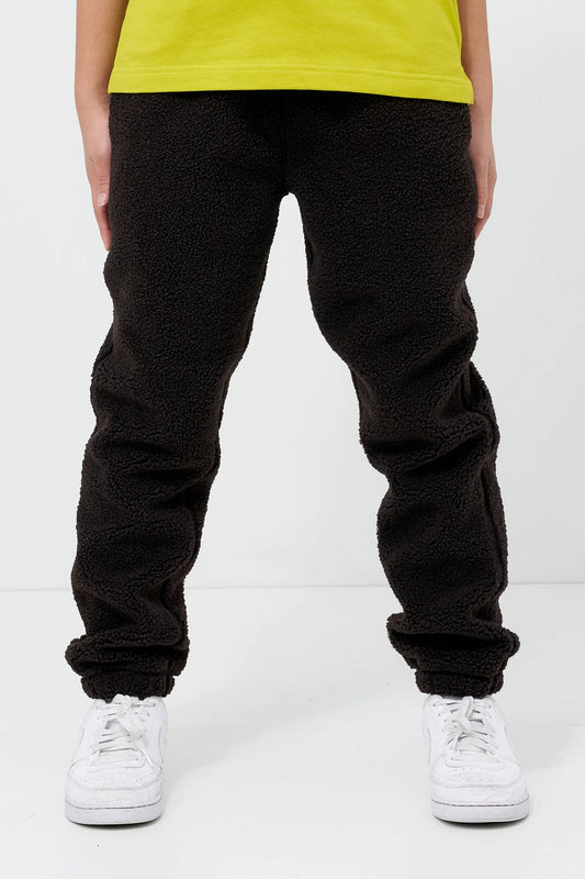 Kids Brown Sherpa Fleece Jogger Pants