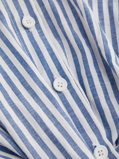 White and Blue Striped Shirt Dress