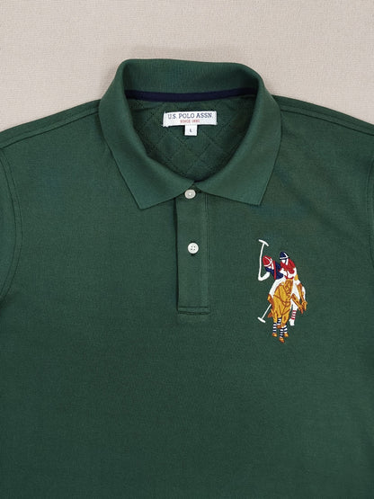 Dark Green Embroidery Solid Polo Shirt