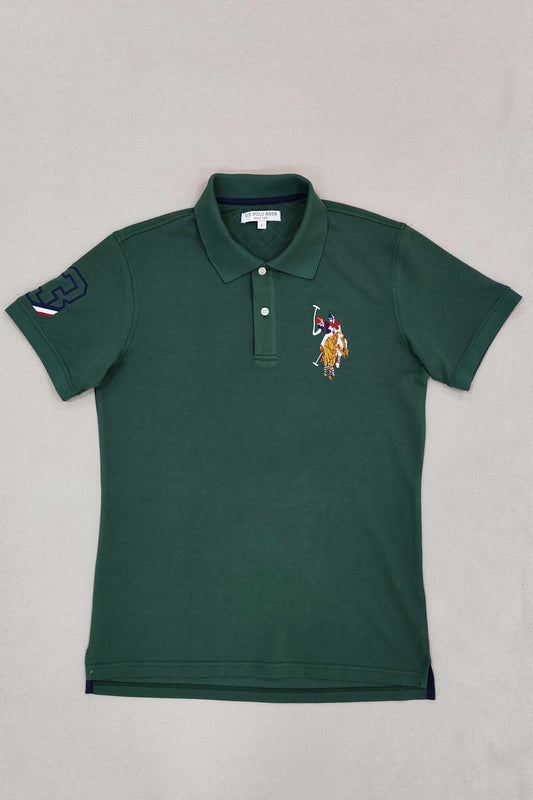 Dark Green Embroidery Solid Polo Shirt