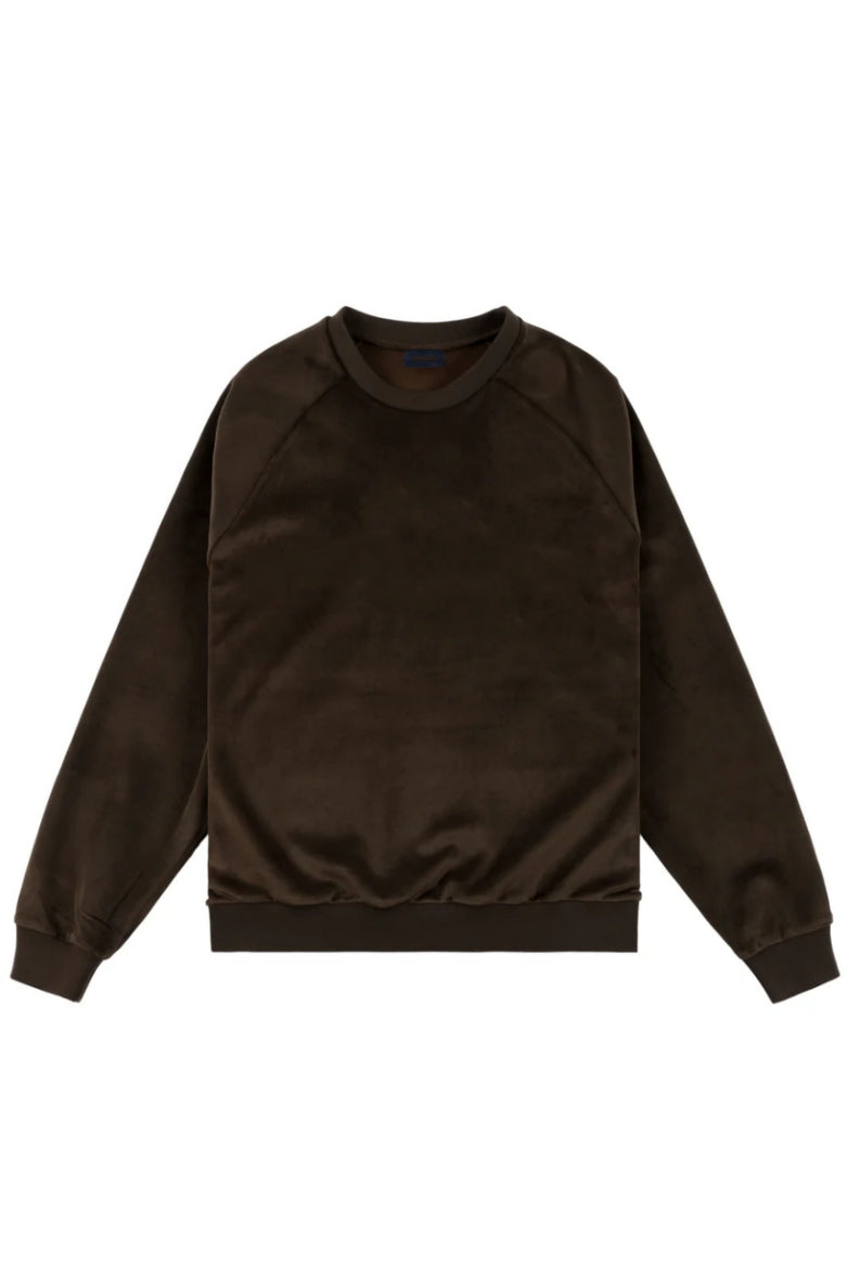 Dark Olive Velvet Crewneck Embroidery Shirt