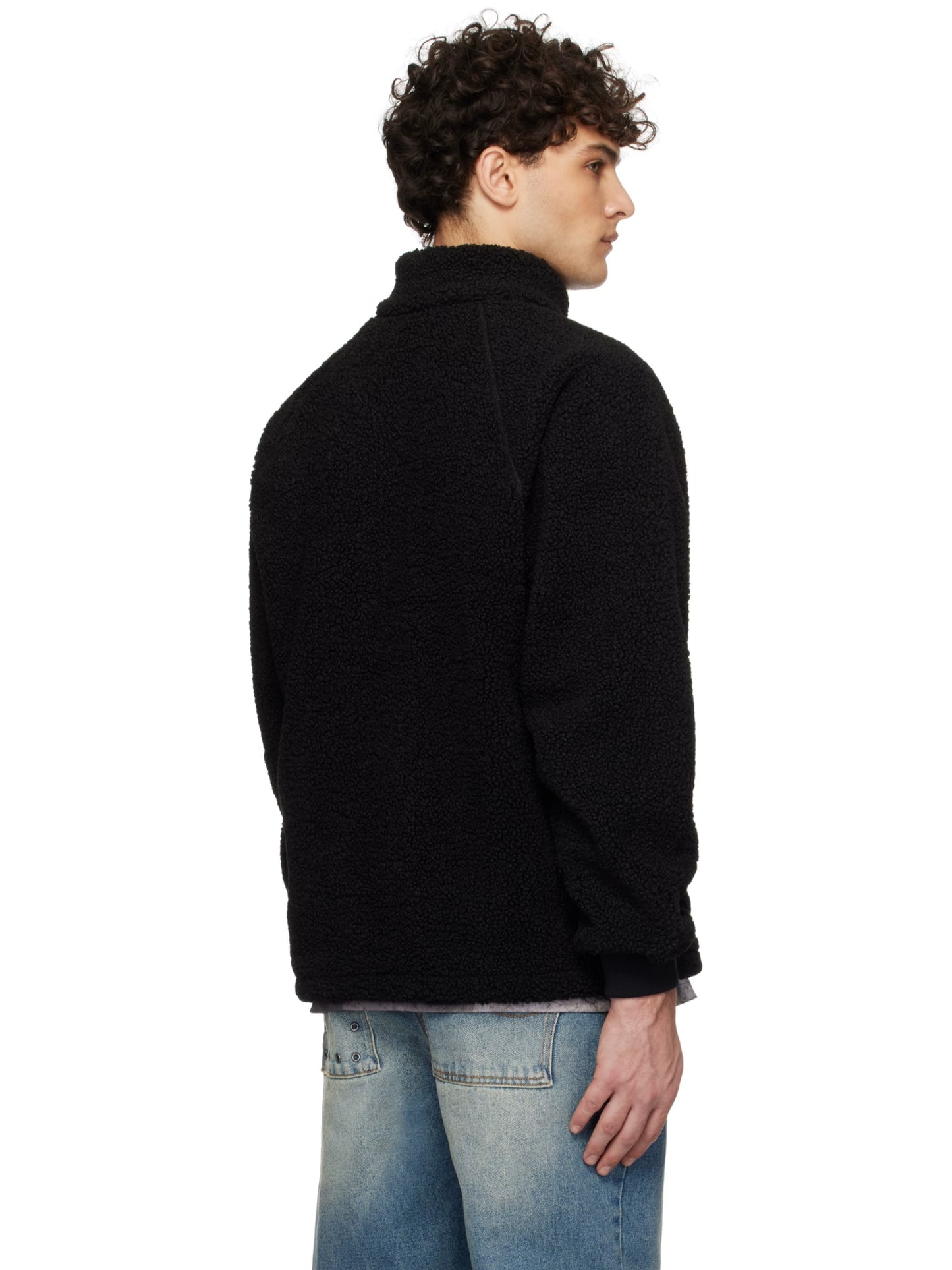 Black Polar Fleece Sherpa Zip Jacket