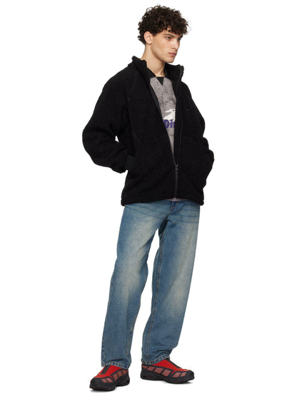 Black Polar Fleece Sherpa Zip Jacket