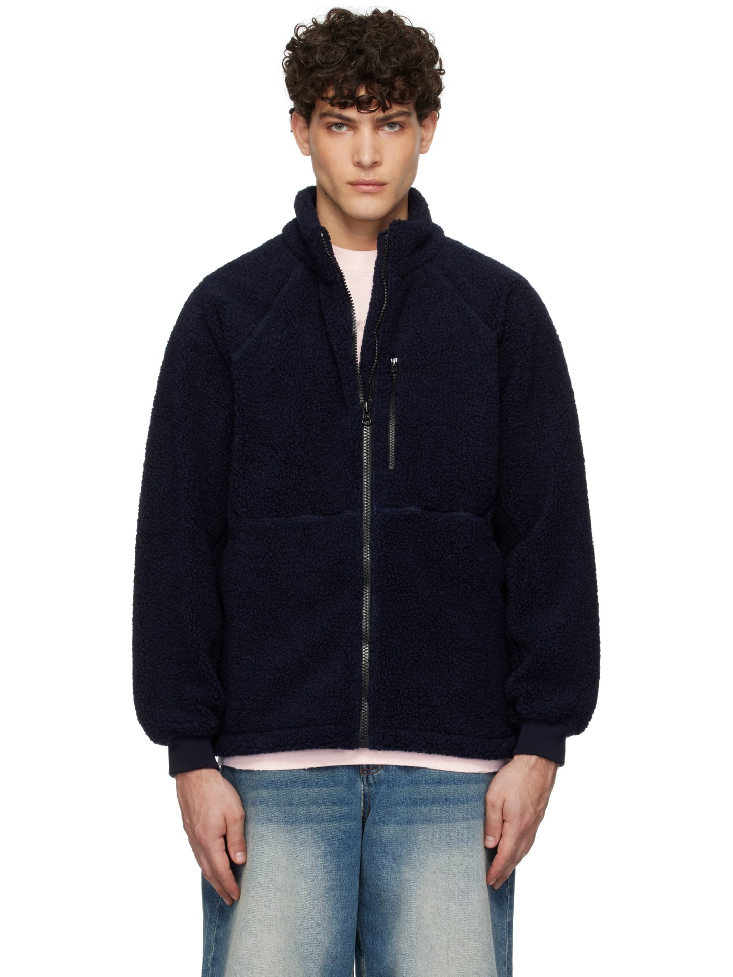 Navy Polar Fleece Sherpa Zip Jacket