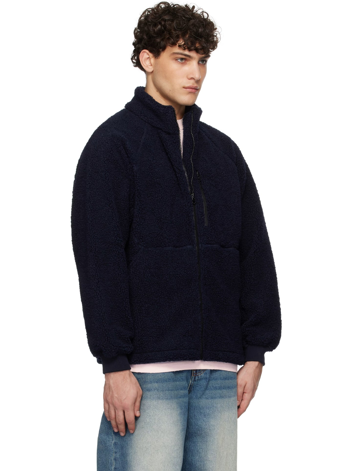 Navy Polar Fleece Sherpa Zip Jacket