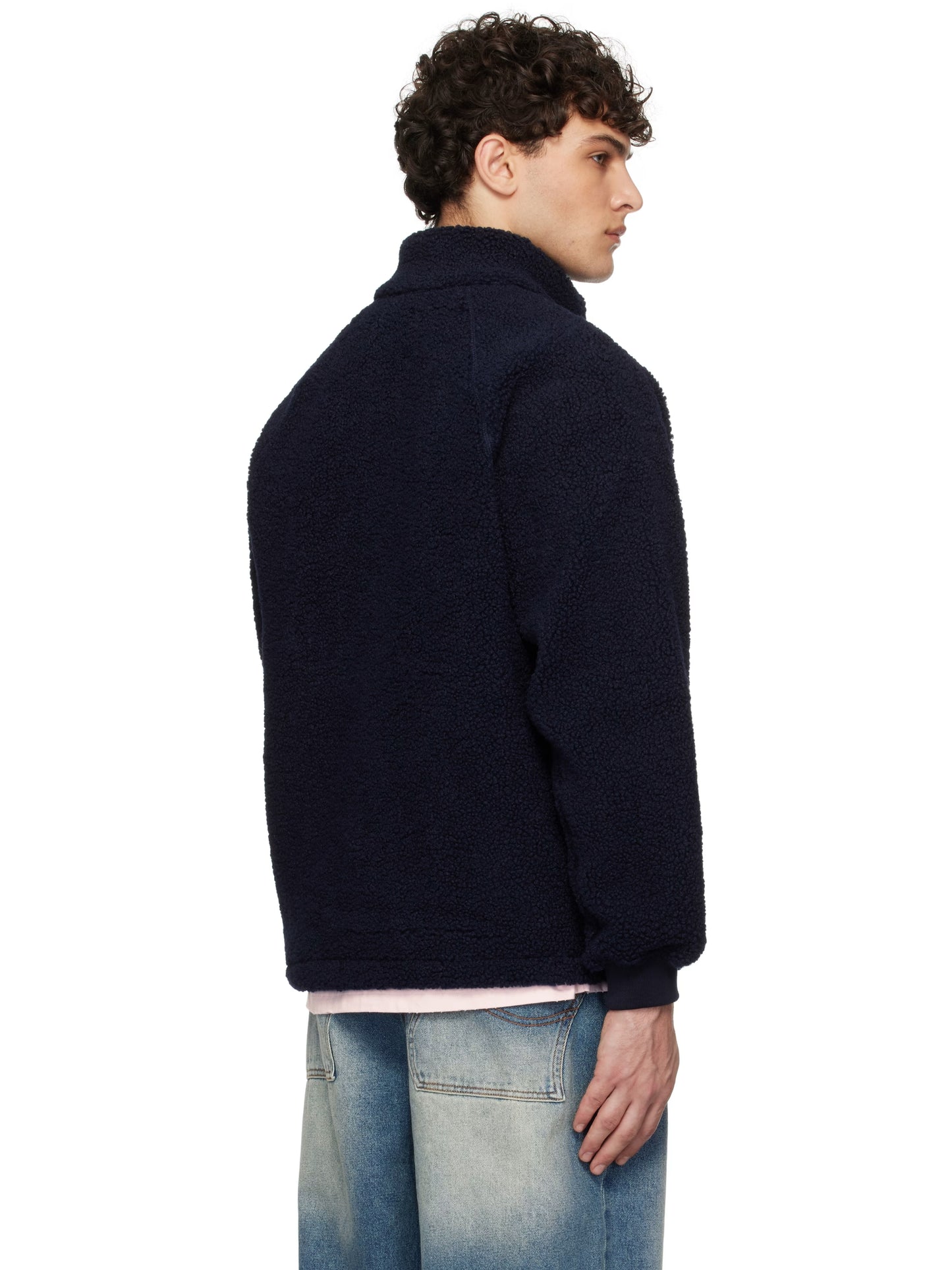 Navy Polar Fleece Sherpa Zip Jacket