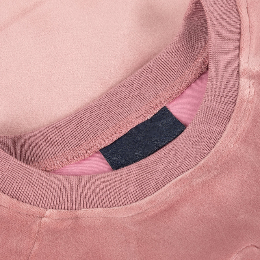 Dusty Pink Velvet Crewneck Embroidery Shirt